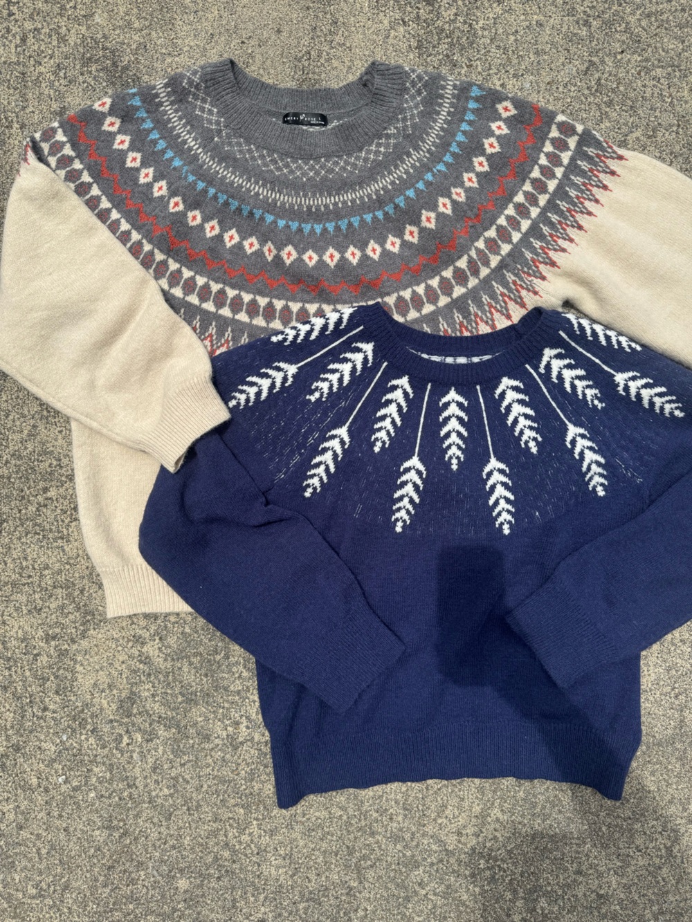 Bundle of 2 Fair Isle Sweaters: Navy and Cream Size Large